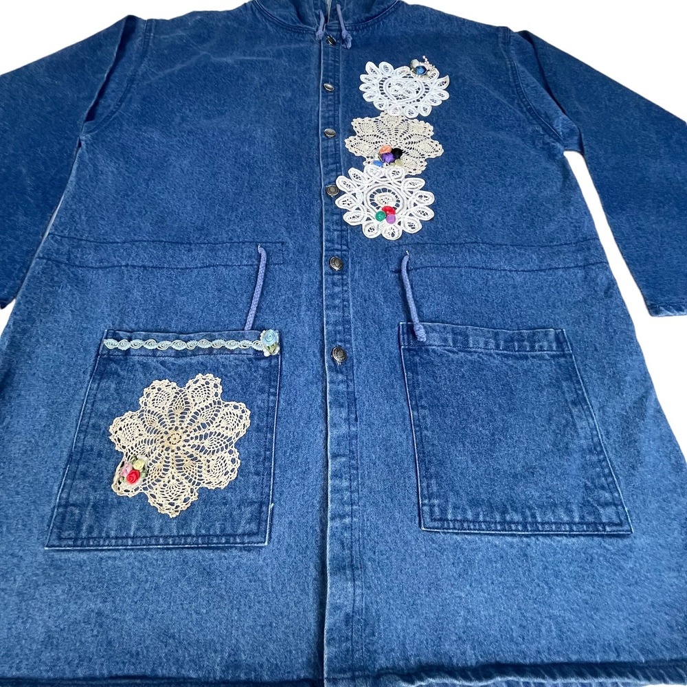 UNI‎ Code Denim Boho Whimsical Artsy Retro Embroidered Grandma Jacket Women Big - Picture 2 of 10